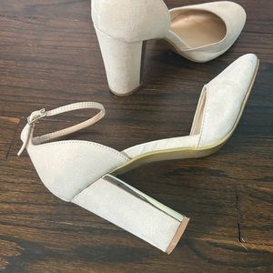Gold Heel Detail Ankle Strap High Heels Faux Suade